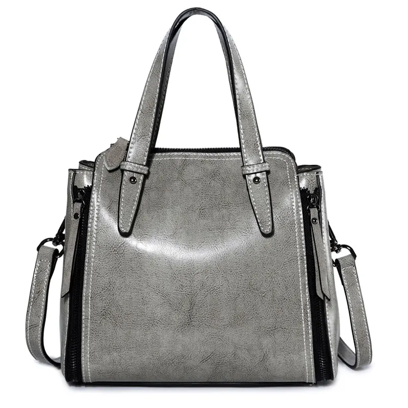 

Fashion 100% Genuine Leather Bags For Women 2018 Solid Zipper Casual Handbags Of Famous Brands