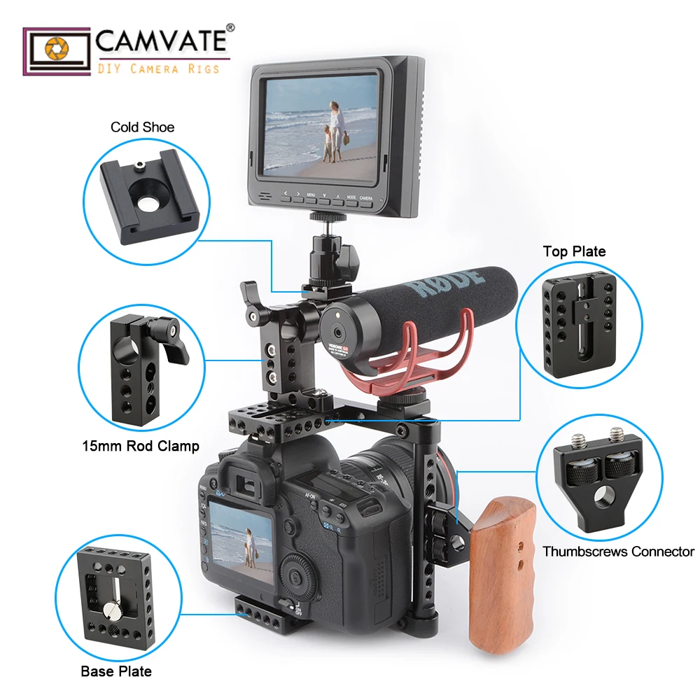 Камера CAMVATE DSLR клетка Верхняя ручка деревянная рукоятка для 600D 70D 80D c1325 (правая