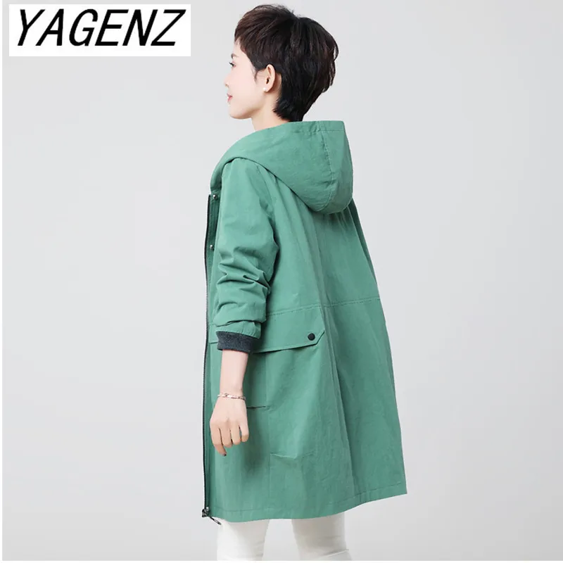 

Female windbreaker Coat Spring 2019 Korean Loose Long Overcoat Plus size Middle-aged ladies Solid Casual Hooded Trench Coat 4XL