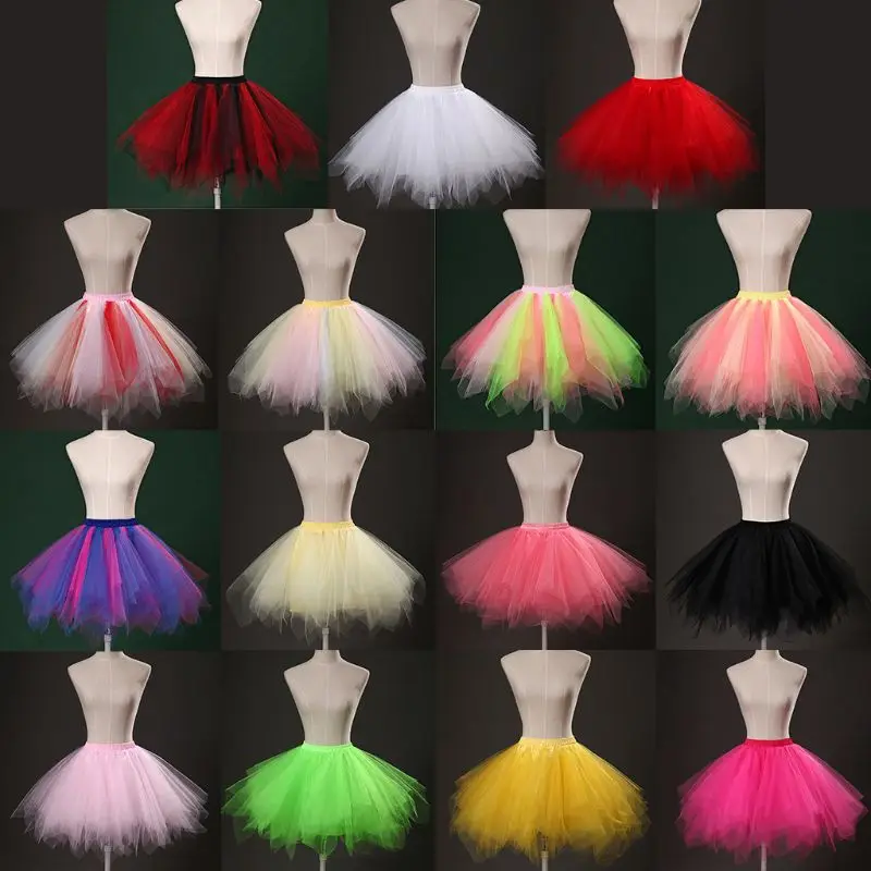 

Womens Elastic Stretchy Layers Underskirt Solid Contrast Color Short Petticoat Acrylic Fiber Ballet Bubble Puffy Tutu Skirt