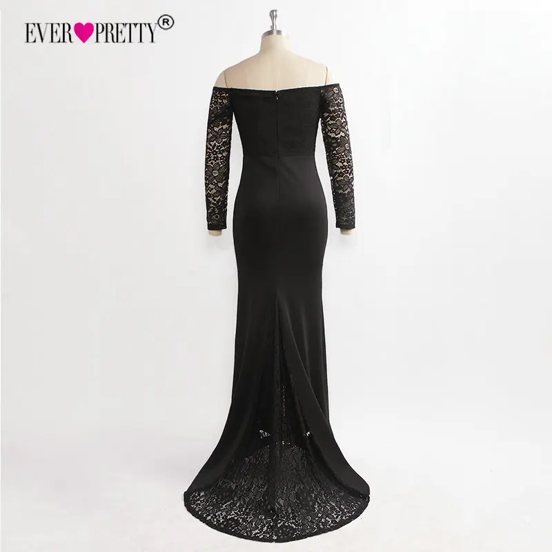 Черное вечернее платье с длинным рукавом Ever Pretty EZ07611 элегантные длинные вечерние платья с открытыми плечами и шлейфом Robe De Soiree