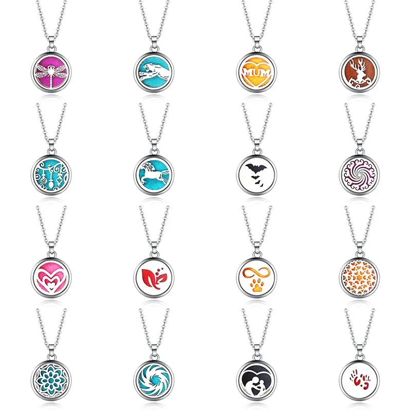 

16 Style Stainless Steel Aroma Box Pendant Necklace Magnetic Aromatherapy Essential Oil Diffuser Box Locket Pendant Jewelry 27mm