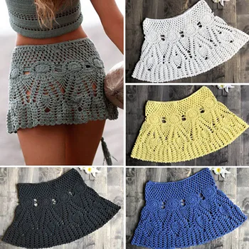 

Bikini Cover up handmade crochet bikini skirt beach Net skirt women swimsuit Knitted Hollow Bikini Cover-up Summer Beach Dress