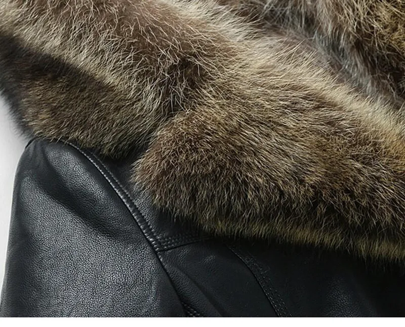 Xiu Luo Зимние Модные мужские пальто высокого качества куртка из искусственной кожи с мехом енота теплая шапка кожаные куртки мужские