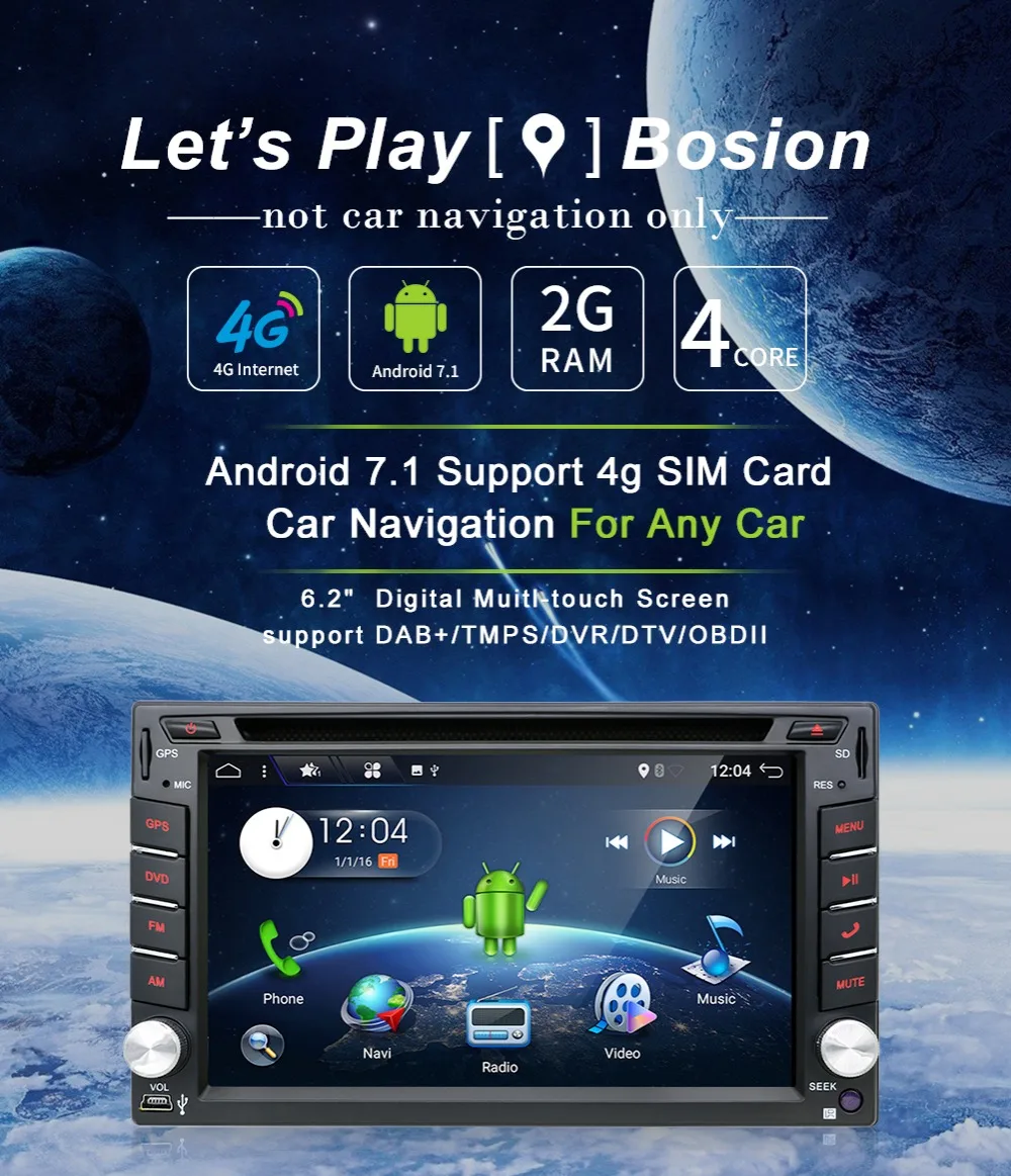 Best Android 7.1 Car Radio Universal 2 Din Autoradio Car Multimedia DVD Player Touch Screen Stereo Bluetooth FM With Rear View Camera 0