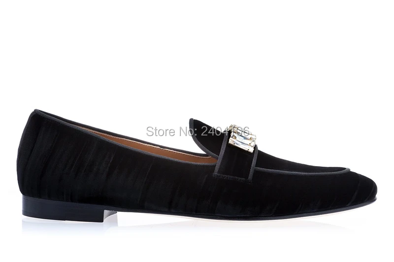 Простая модная дышащая черная бархатная обувь zapatos; мужская повседневная обувь без застежки с круглым носком; блестящие лоферы с кристаллами и стразами