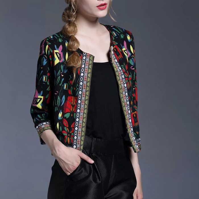 

Embroidery Outerwear Winter Tribal Print Office Ladies Women Coats and Jackets Vintage Autumn Long Sleeve Coat