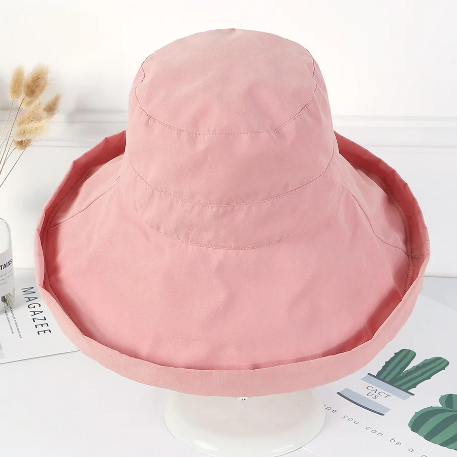 Женская шляпа от солнца летняя Двусторонняя UPF 50+ пляжная шляпа складная шляпа с широкими полями - Цвет: Розовый