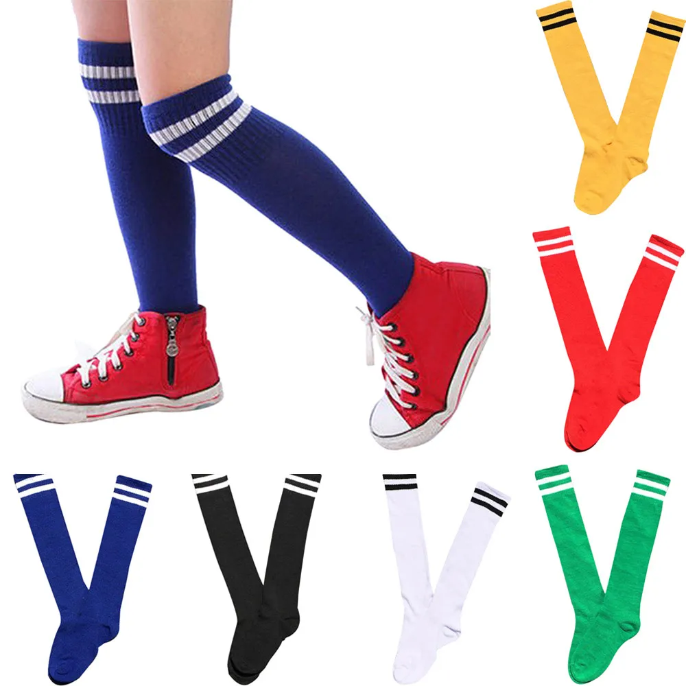 Women Sport Football Soccer Long Socks Knee High Sock Baseball Hockey Ladies Knee High 2 Line Striped Cotton Cheerleader Socks