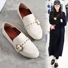 Британский из микрофибры с круглым носком женские лоферы два носит квартиры застежка мелкой Эспадрильи женские размеры 34–42 кожаные туфли на плоской подошве