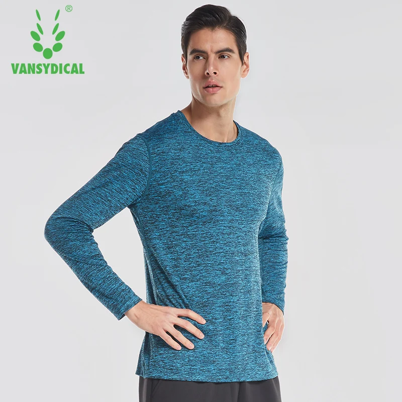 Vansydical Men's Running Shirts Long Sleeve High elastic Fitness Sports Shirts Basketball