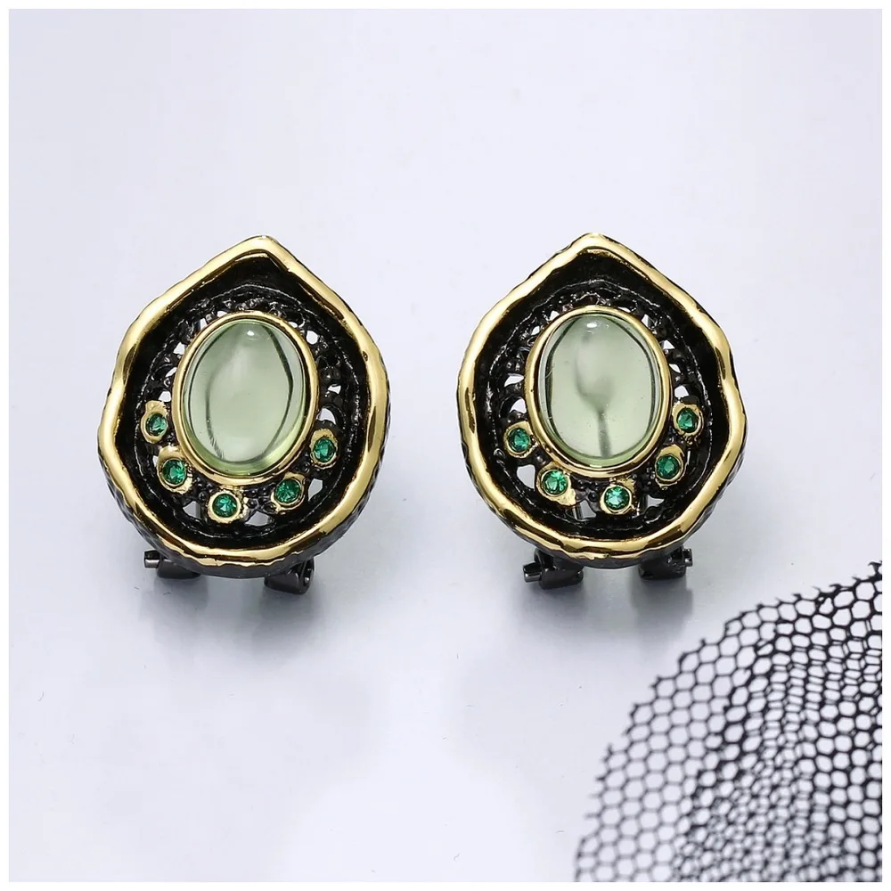 Günstig DreamCarnival 1989 Transparent Grün Bead Stud Ohrringe für Frauen Schwarz Gold Farbe Vintage Gothic Grün Zirkonia Pendientes