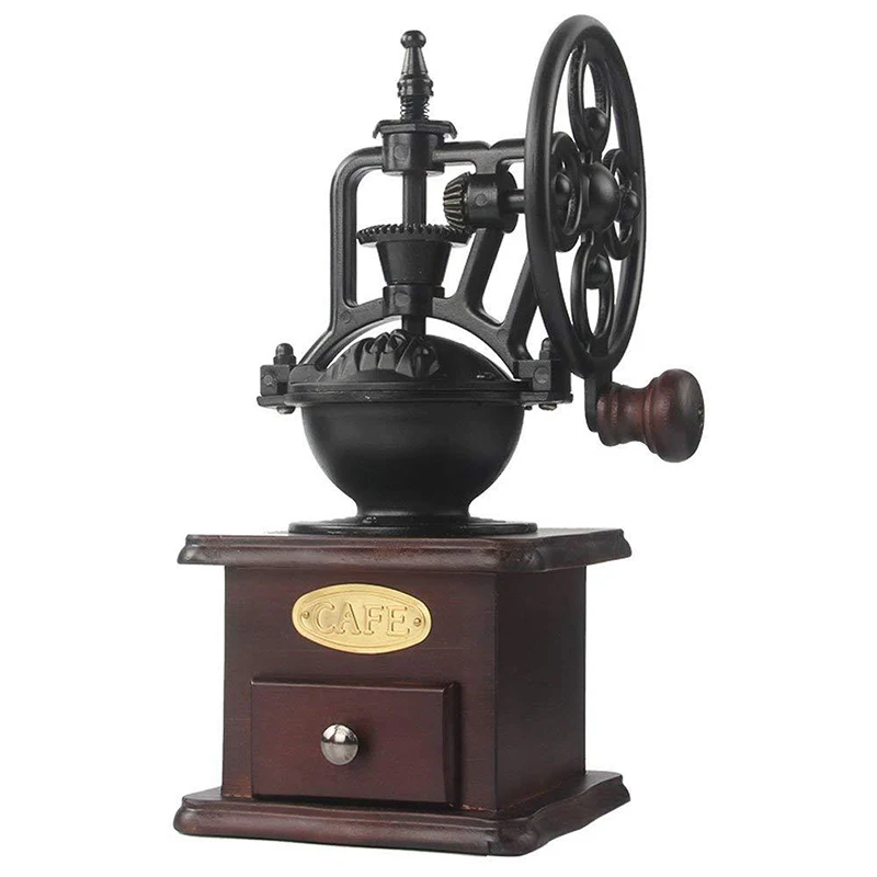 Ретро ручная кофемолка для антикварной чугунной рукоятки, мельница для кофейных зерен с настройками помола, ручная шлифовальная машина с выдвижным ящиком