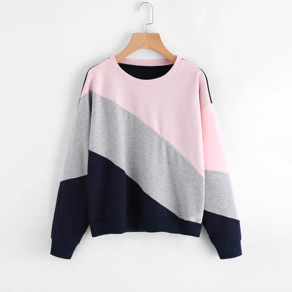 

Autumn Women Hoodie Pullover Three-Color Stitching Long Sleeve Loose Casual Pullover 2019 O-Neck Female Hoodies Sweatshirt