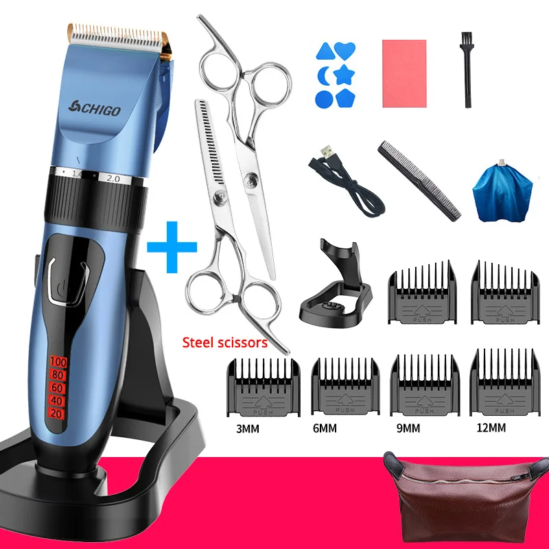 Waterproof Digital Display Children's Hair Clipper Ultra-quiet Rechargeable Trimmer For Hair Cutting Hair Clipper For Children - Цвет: B blue