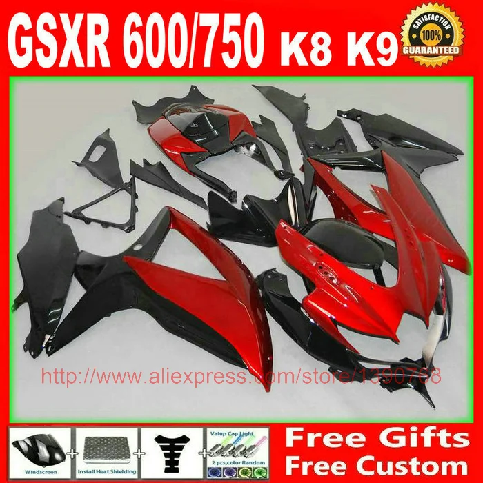 Lowest price fairings for SUZUKI 2008 2009 2010 GSX R 600 750 red black