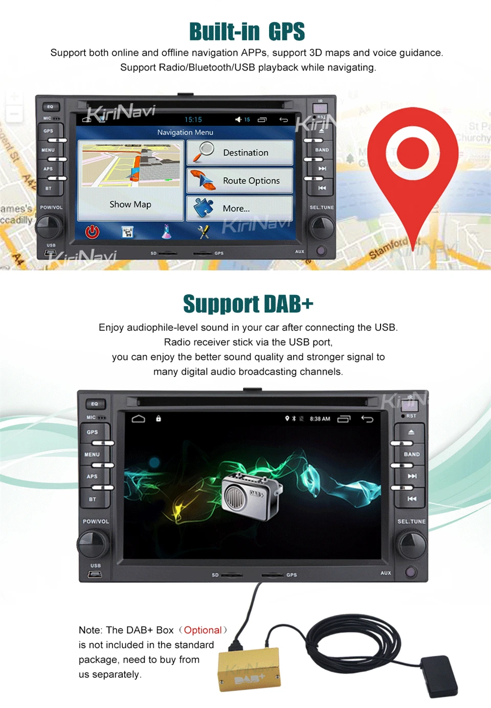 Excellent KiriNavi Octa core 4G LET android 7 2 din car radio for Kia Sportage Spectra Sorento Rondo Magentis stereo support 4K Video 4G 6