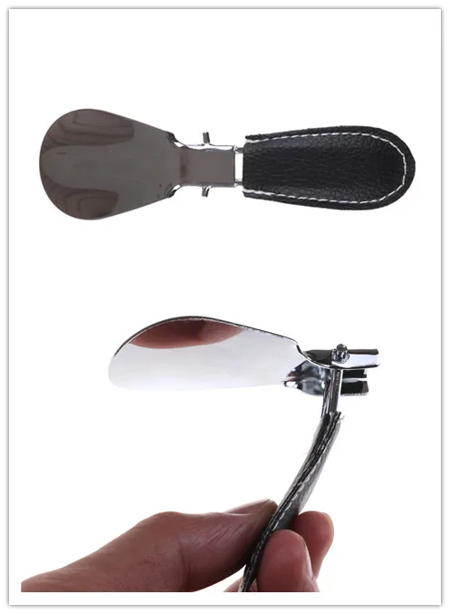 1PC Foldable Durable Stainless Steel Shoehorn With PU Leather Handle Easy To Carry For Men Women Shoes Useful Brace Support
