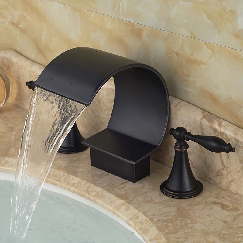 Масло втирают Бронзовый кран для ванной комнаты Водопад тщеславие раковина смеситель латунный кран для лица