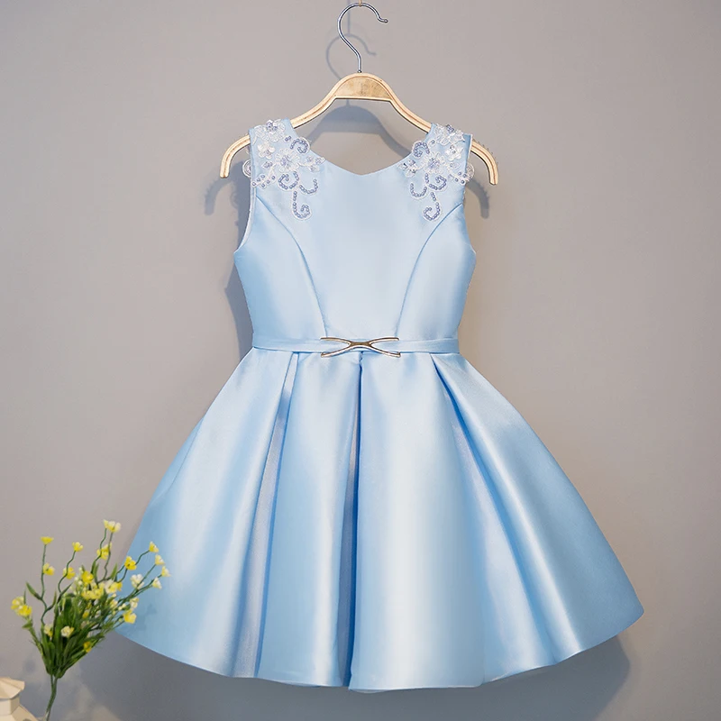 2-10T Satin Flower Girl Dresses Appliques Pleated Party Wedding Dress for Girls Kids V-neck Sleeveless Sweet Princess Dress 2-10T Satin Flower Girl Dresses Appliques Pleated Party Wedding Dress for Girls Kids V-neck Sleeveless Sweet Princess Dress