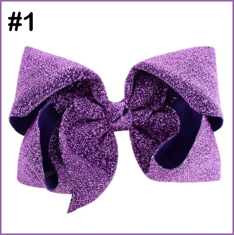 

free shipping 12pcs 8" glitter big hair Bow With Hair Clip shiny big hair bows For Girls Kids Handmade Metalic Ribbon Knot