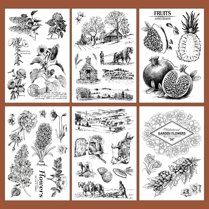

vintage plant clear stamps garden flowers scrapbooking stamp background farm life bullet journal stamps