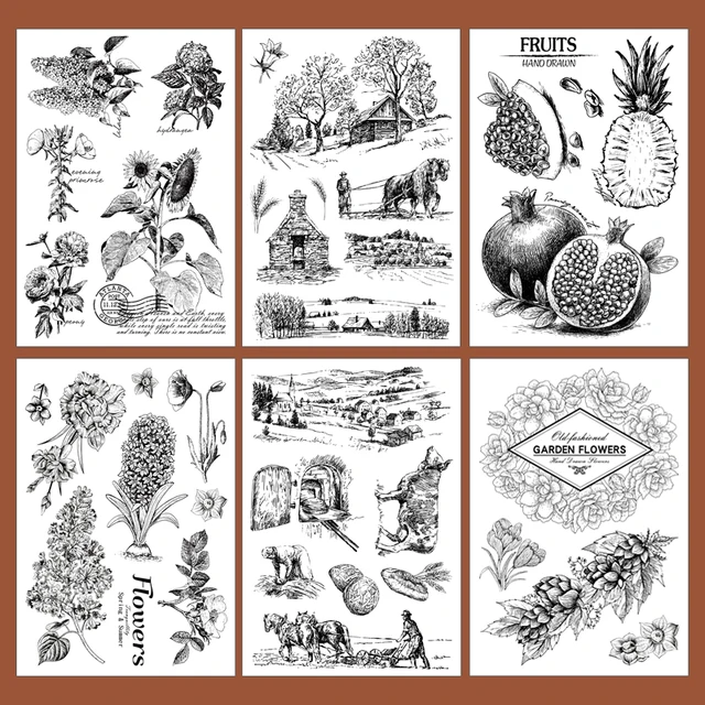 vintage plant clear stamps garden flowers scrapbooking stamp