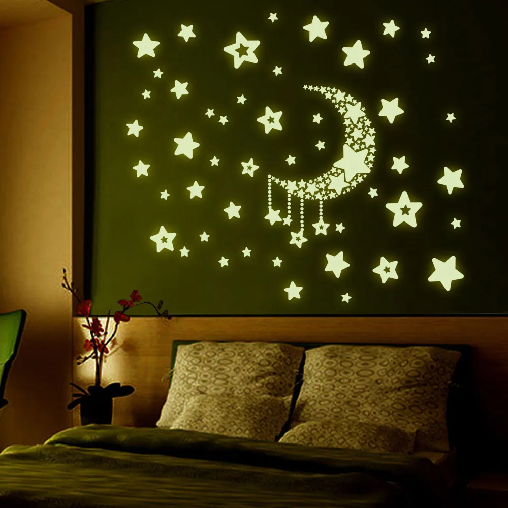 

Kids Bedroom Fluorescent Glow In The Dark Stars Glow Wall Stickers Luminous decorations sticker color bling creativeCE2028/o