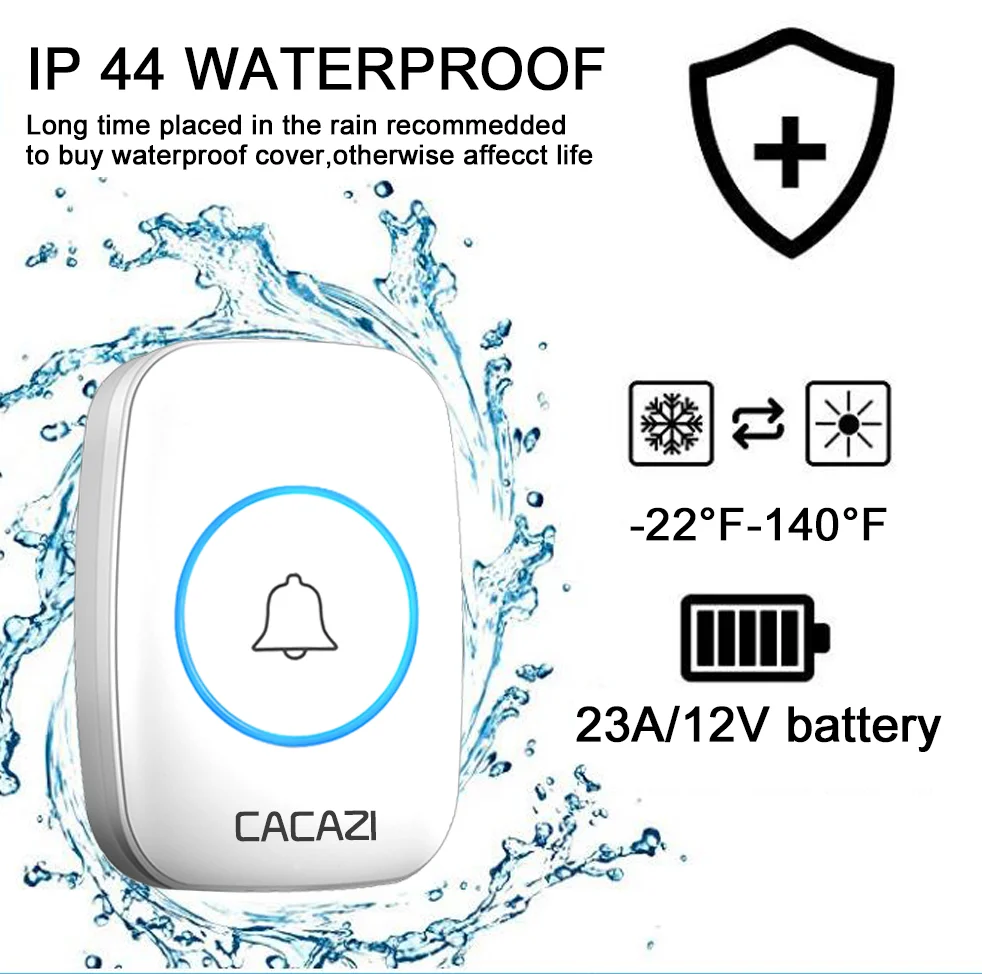 CACAZI AC 100-240 V беспроводной дверной звонок Водонепроницаемый 300 м Диапазон дверной звонок Низкая цена Высокое качество дома 38 колокольчиков дверной Звонок