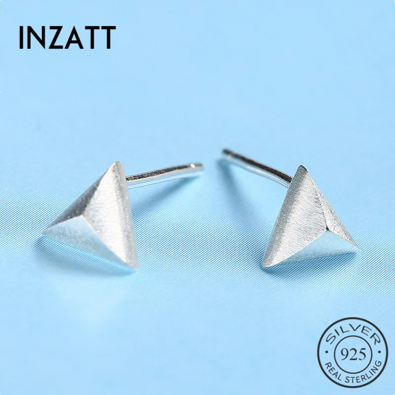 

INZATT Geometric Real 925 Sterling Silver Stud Earrings Three-dimensional Triangle For Women Charm Party Wedding FAshion Jewelry
