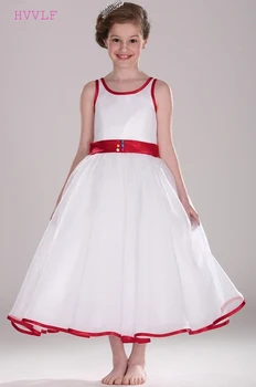 

Red Flower Girl Dresses For Weddings A-line Ankle Length Tulle Long First Communion Dresses For Little Girls