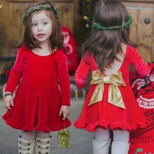 Новогодние рождественские платья для маленьких девочек от 1 года до 4 лет, зимнее праздничное платье принцессы, детский золотой костюм с бантом и открытой спиной