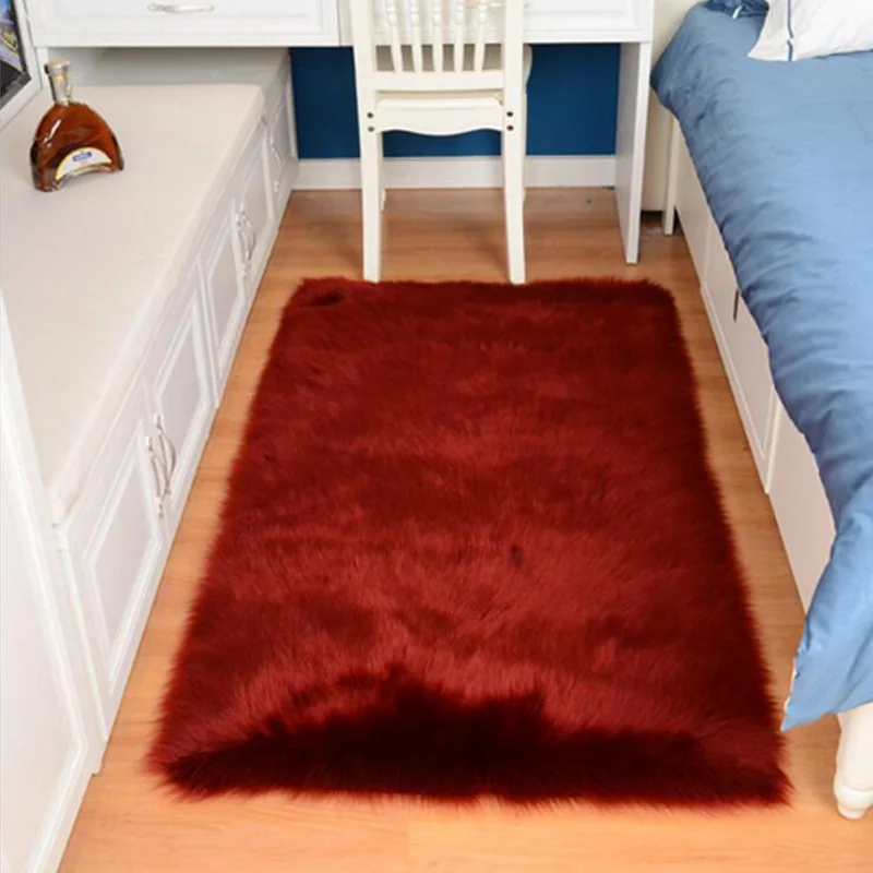 Искусственные шерстяные мягкие коврики для спальни прикроватные пушистые ковры для детской комнаты Противоскользящие коврики детские ковры домашний Декор коврик для пола - Цвет: Бургундия