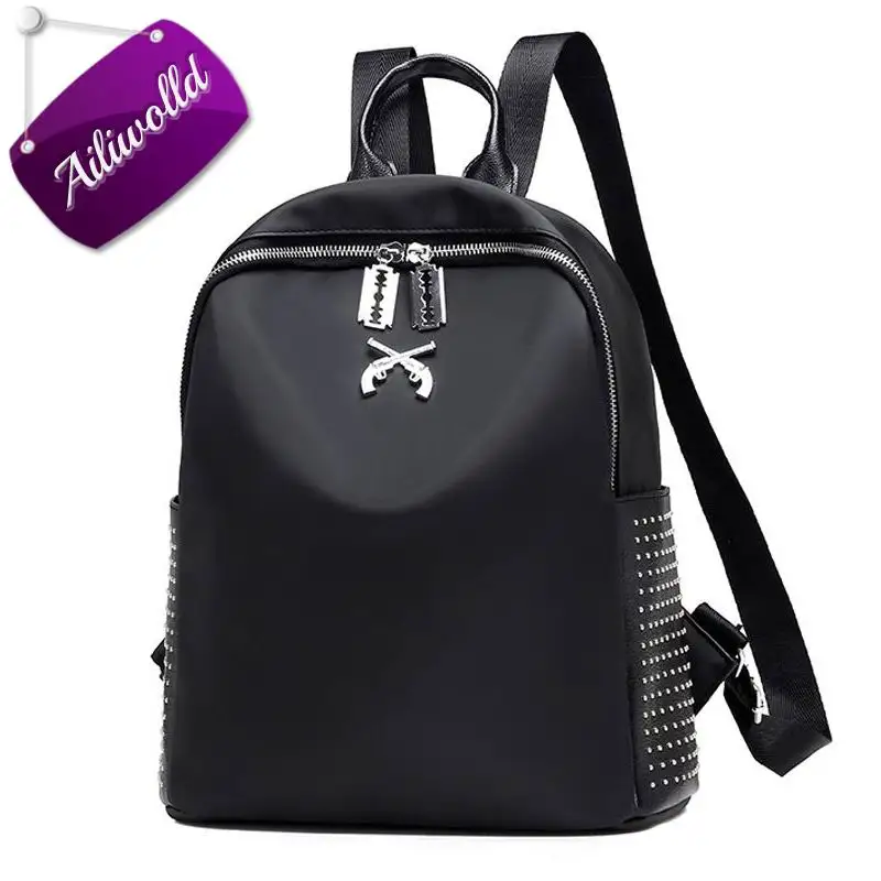 Women Backpacks Famous Brands Nylon Waterproof Rivet Backpack Pistol
