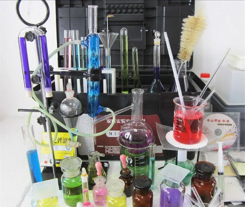 Лабораторное Оборудование Набор инструментов химический эксперимент набор инструментов, стеклянная посуда трубы, колба, реагент для различных химических экспериментов