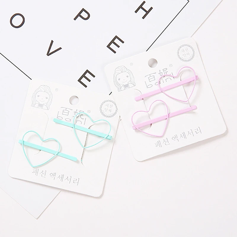 

2 pcs/set Cute Metal Alloy Hairpin Hollow Peach Heart Hair Clips For Cute Girl Gift Hair Accessories