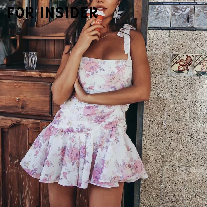 

For Insider Bohemian floral pink chiffon dress Women ruffles lace up boho summer dress Elegant drawstring bow pin up beach dress
