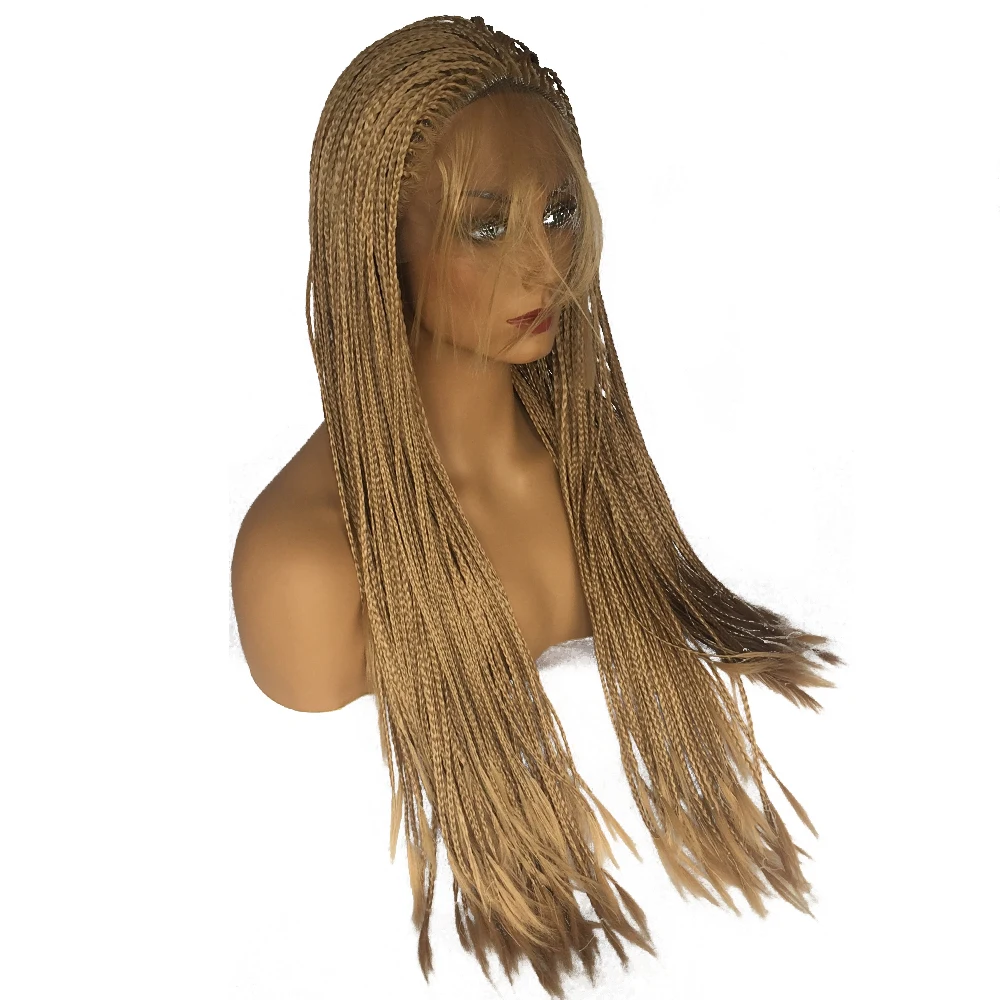 Натуральный длинный медовый блондин парик с детскими волосами Термостойкое волокно синтетический кружевной передний косичка парик плетеный ящик косички парик 27 цветов