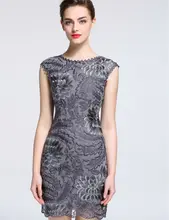 Gray Women Dress Flower Embroidery Sleeveless Sexy Mini Dresses A1156