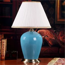 Китай Стиль ручной элегантный синий Керамика Ткань LED E27 настольная лампа для свадебного декора Гостиная Спальня H 60 см AC 80-265 В 1470