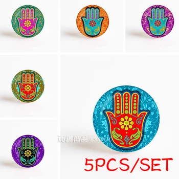 

5PCS/SET Hamsa Handmade Glass Dome Glass Jewish Jewelry Gemstone Fashion Art 25mm Handmade Illustration Jewelry Yoga Gift