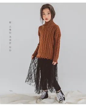 

Girl Skirt Spring Autumn 2018 Black Lace Elastic Culottes Big Girls Long Skirt Pants Fake Two Pieces Fashion Teens Tutu Skirts