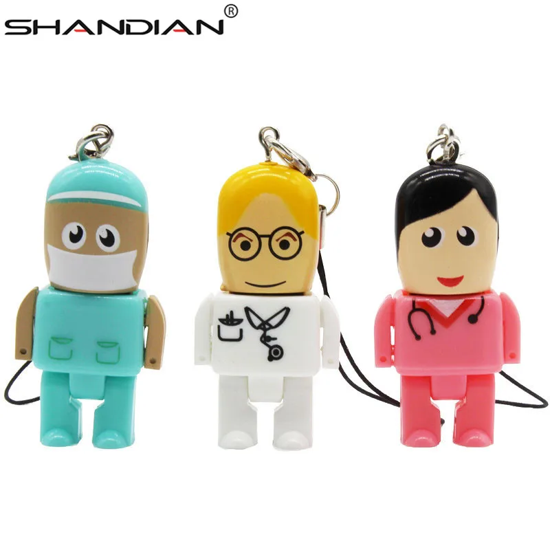 

SHANDIAN mini doctor model with keychain pendrive 4GB 8GB 16GB 32GB 64GB nurse doctors USB Flash Drive Memory Stick USB 2.0