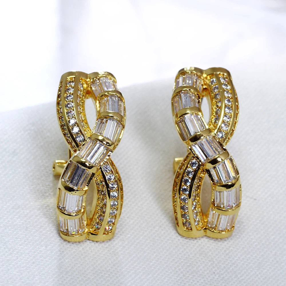Unique design earrings pave cubic zircon crystal aretes high quality women drop earring statement Jewelry