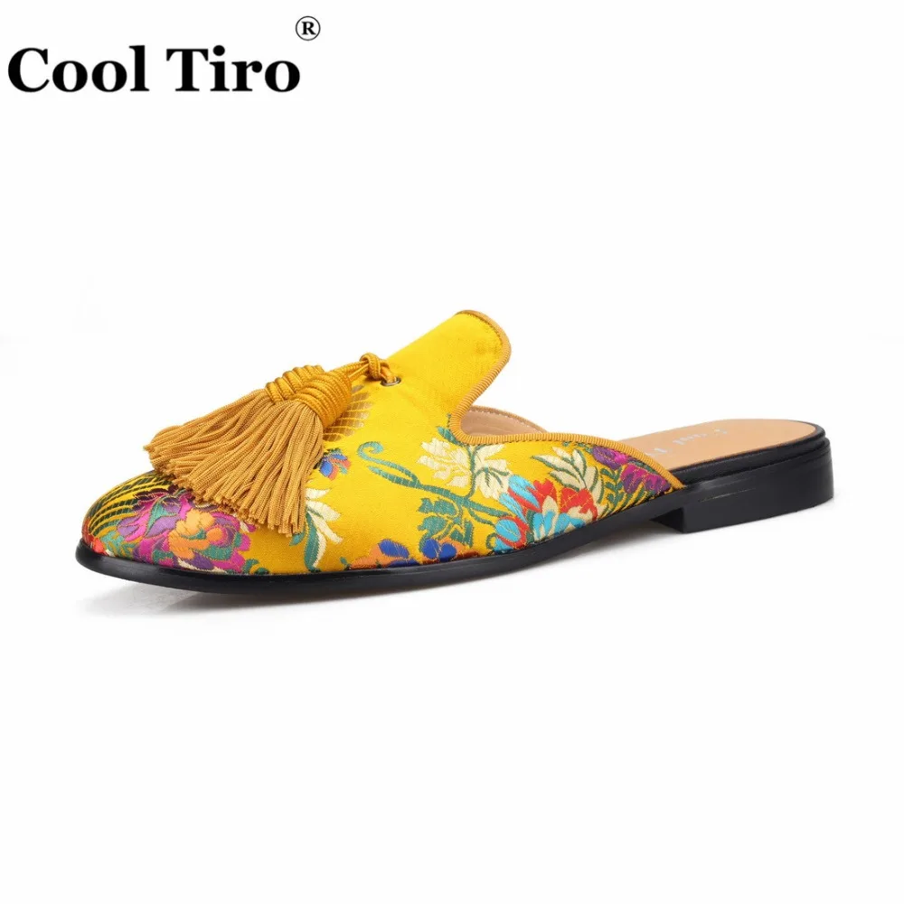 Cool Tiro/золотистые жаккардовые парусиновые шлёпанцы; мужские шлёпанцы; Шелковая атласная обувь ручной работы с бахромой; повседневная обувь на плоской подошве из натуральной кожи
