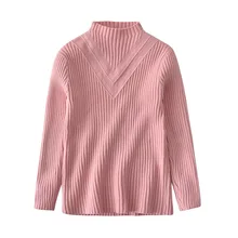 Осенне-зимние модные однотонные детские свитера с высоким воротником для девочек; Повседневная теплая одежда для малышей; толстый вязаный пуловер