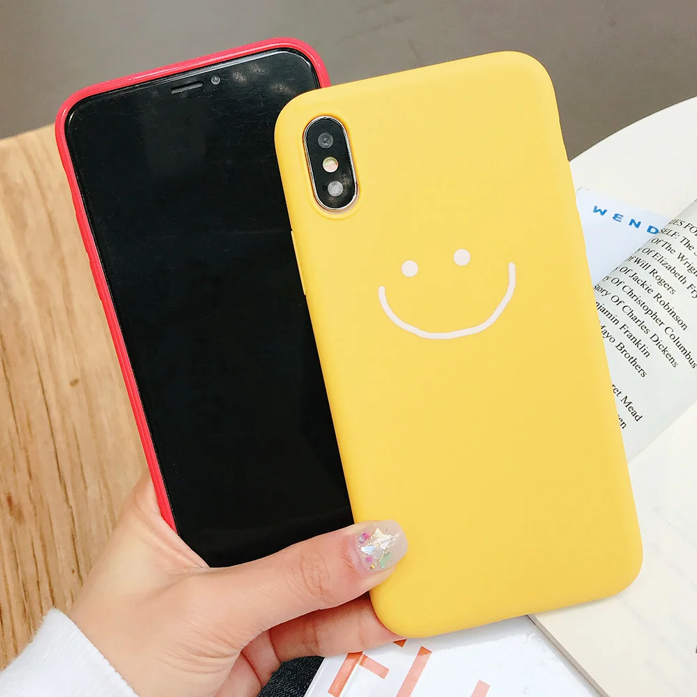 KIPX1083_2_JONSNOW Phone Case for iPhone X XR XS Max Candy Color Smiley Pattern Soft Silicone Case for iPhone 7 8 6S 6 Plus Back Cover