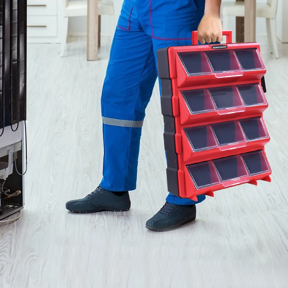 Caja de Herramientas montada en la pared NEWACALOX piezas de plástico caja de almacenamiento caja de Hardware gabinete artesanal contenedores de tornillo componente caja de almacenamiento