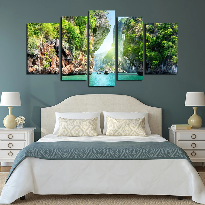 5 Panels Canvas Wall Decor Decals Scenery Wall Art Oil Painting Landscape Artwork for Living Room Wall Decorations (3)