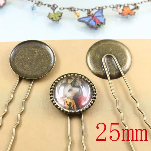 

free shipping!!! antique bronze color hair clip blank with 25mm round setting hair pin.